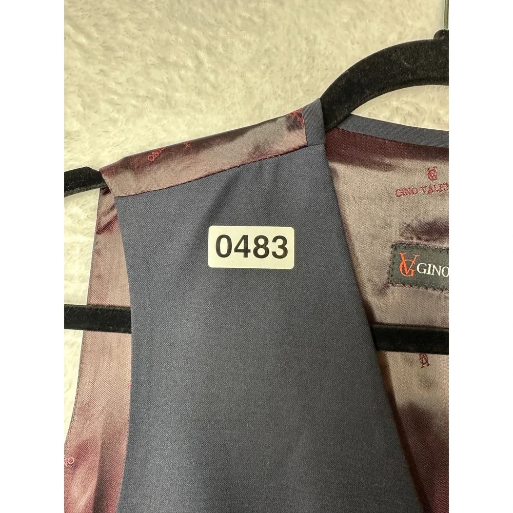 Gino Valentino Milano Mens Suit Vest Navy Blue Burgundy Back Waistcoat 38S 48S